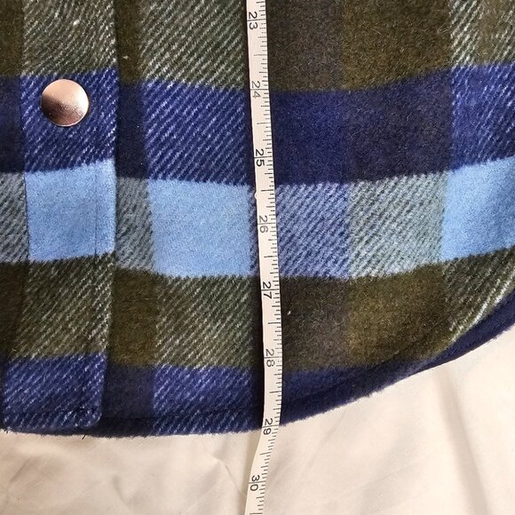 NWT J Joie Plaid Fringe Trim Shacket Button Dwon Jacket Size M Blue Olive - Picture 11 of 12